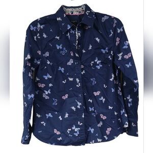 Talbots Petites Classic Casual Shirt Tossed Butterfly Button Down Long Sleeve